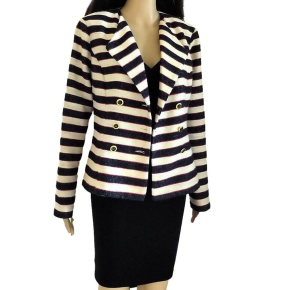Cabi Cruise Navy Cream Red Striped Nautical Jacket 6 - Picture 5 of 11